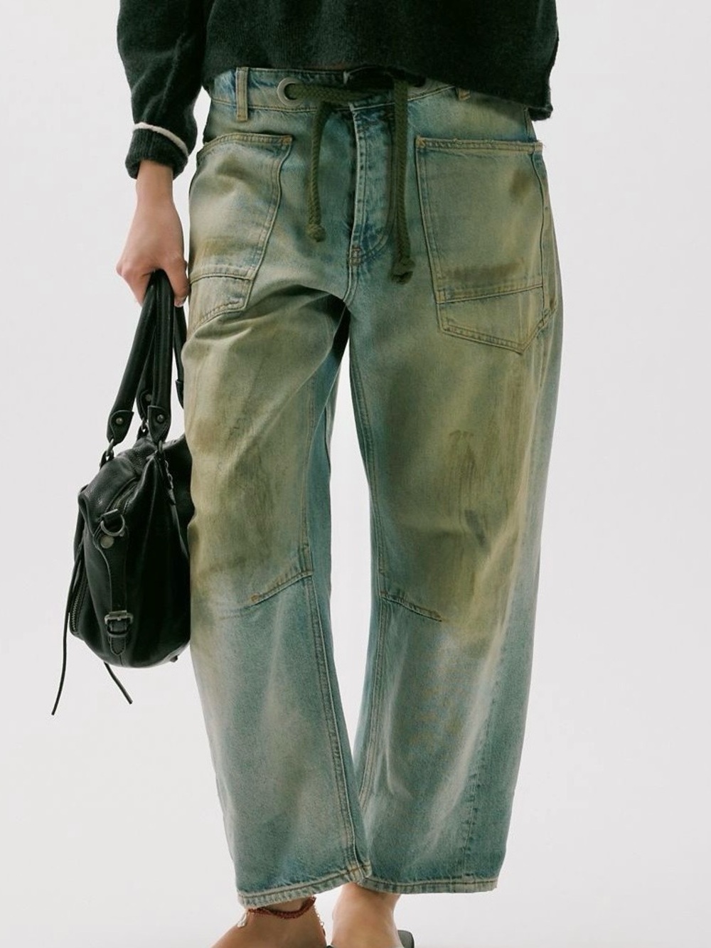 WE THE FREE PEOPLE New Moxie Barrel Jeans Roll Around Distressed Horseshoe 31